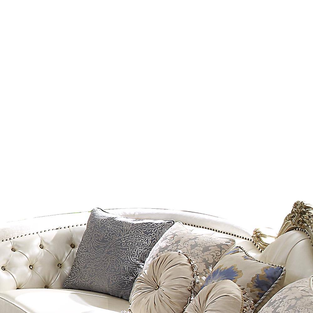 Dresden II Pearl Gold Patina Tufted Leather Sofa with Pillows