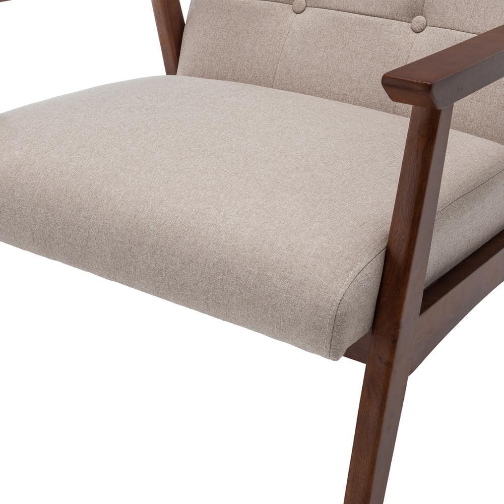 Sandy Beige Fabric Espresso Wood Accent Chair