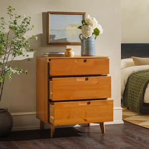 Mid-Century Modern Caramel 3 Drawer 30 in. Chest of Drawers