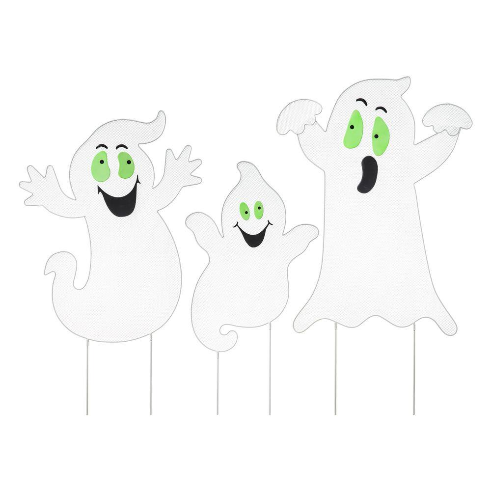 Glitzhome 40 in. H Halloween Metal Mesh Glow in Dark Ghost Family Yard