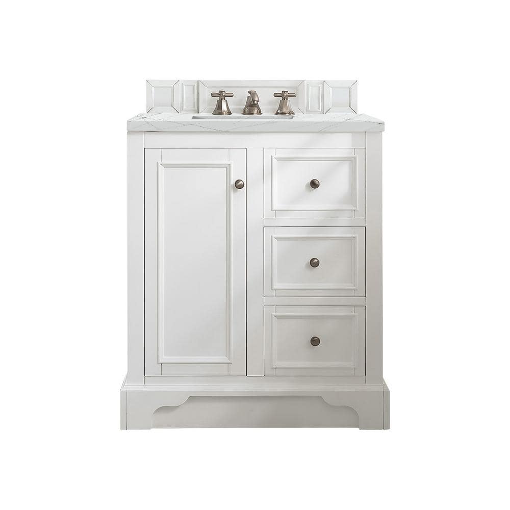 James Martin Vanities De Soto 30 in. W x 23.5 in. D x 36.3 in. H Bathroom Vanity in Bright White with Ethereal Noctis Quartz Top -  825-V30-BW-3ENC