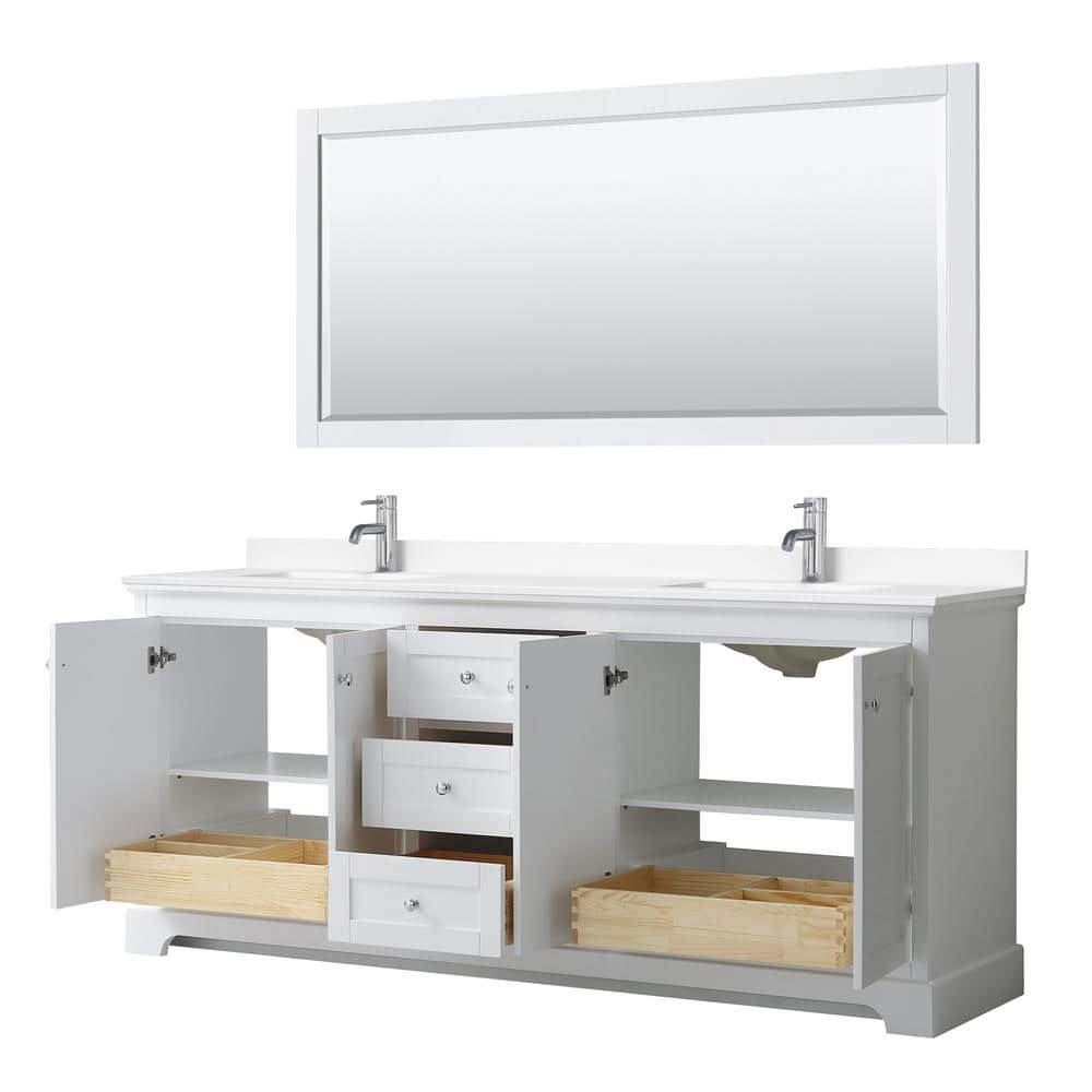 Avery 80" White Double Bathroom Vanity with Cultured Marble Top