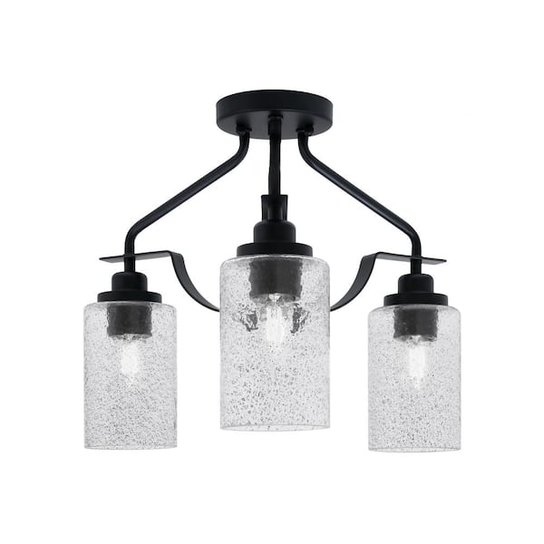 Unbranded Zara 14.5 in. 3-Light Matte Black Semi-Flush with 4 in. Smoke Bubble Glass Shades No Bulbs Included