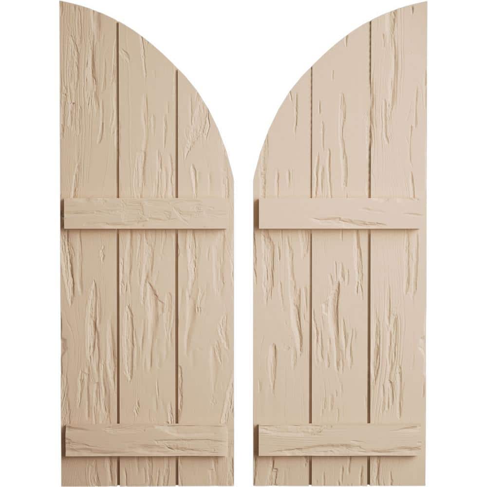 16-1/2 in. x 60 in. Polyurethane Pecky Cypress Three Board Join.ed Board-n-Batten Quarter Arch Top Shutters Primed Tan price history on PriceWatchPro