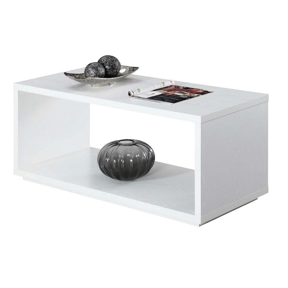 Simplistic White Rectangular Coffee Table with Open Shelf