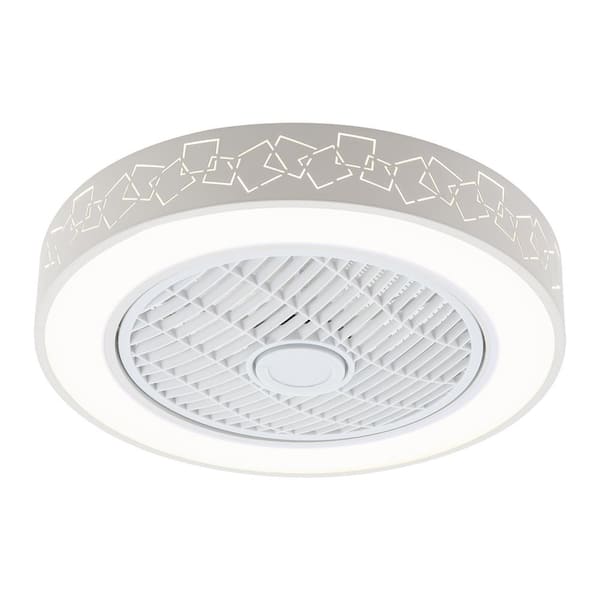 OUKANING 19.68 in. Modern Round Enclosed Integrated LED Indoor White Semi Flush Mount Ceiling Fan with Remote