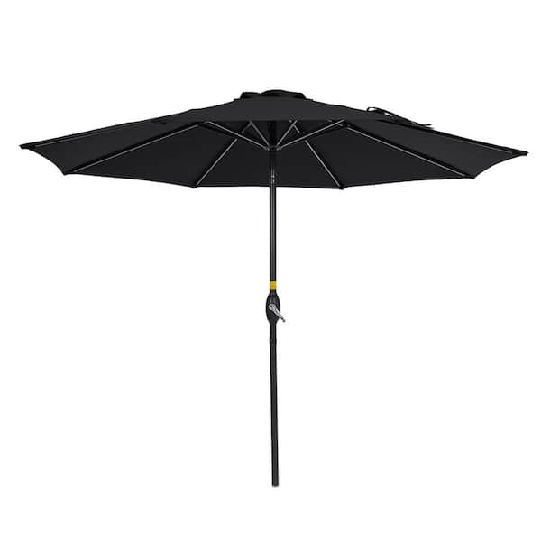 Unbranded 9 ft. Aluminum Market Outdoor Patio Umbrella in Black with Crank Lift