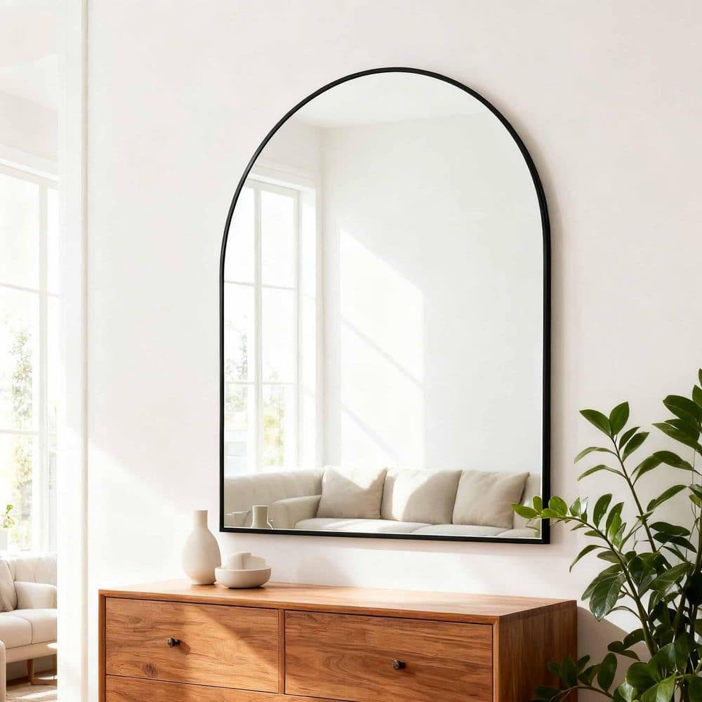 30 in. W x 36 in. H Arched Black Metal Framed Bathroom Mirror Shatterproof Aluminum Wall Mount Classic Design price history on PriceWatchPro