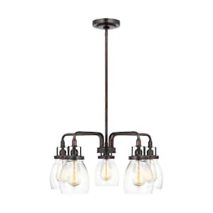 Belton 5-Light Bronze Transitional Industrial Single Tier Hanging Chandelier with Clear Seeded Glass Shades