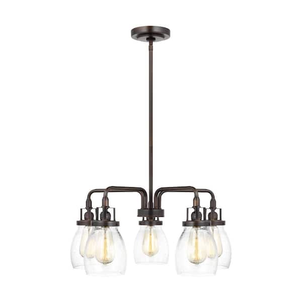 Generation Lighting Belton 5-Light Bronze Transitional Industrial Single Tier Hanging Chandelier with Clear Seeded Glass Shades