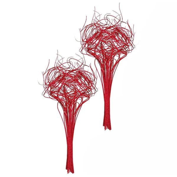 15.7 in. Red Artificial Curly Willow Branch Foliage Christmas