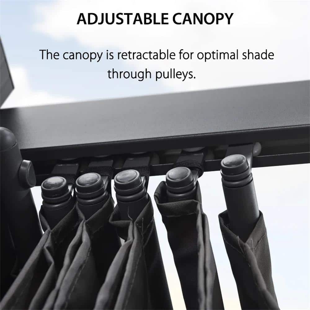 Gray Aluminum Pergola with Retractable Canopy, 10' x 18'