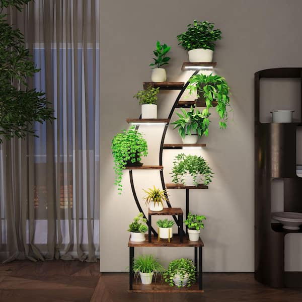 Grow Light, Full Spectrum, 63in. H 9-Tier Plant Stand with Grow Light, Flower Stand Display Rack for Living Room,Balcony