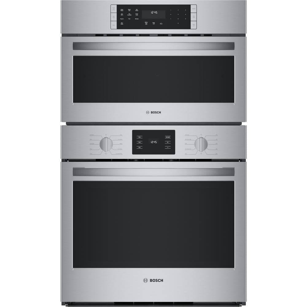 Bosch 500 Series 30 in. Double Electric Convection Wall Oven Self-Clean with Speed Cook Built-In Microwave in Stainless Steel, Silver