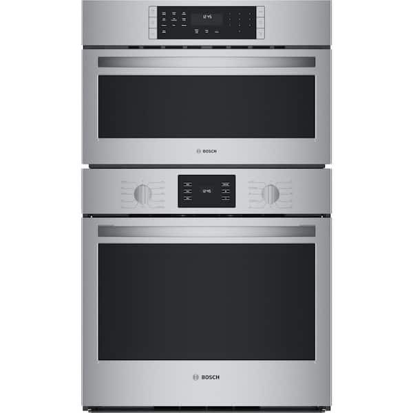 Bosch 500 Series 30 in. Double Electric Convection Wall Oven Self-Clean with Speed Cook Built-In Microwave in Stainless Steel