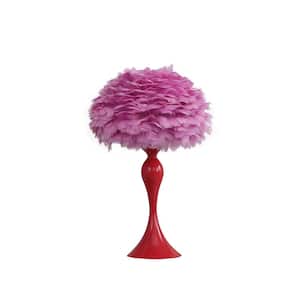 24 in. Glam Hot Pink Feather and Red Table Lamp