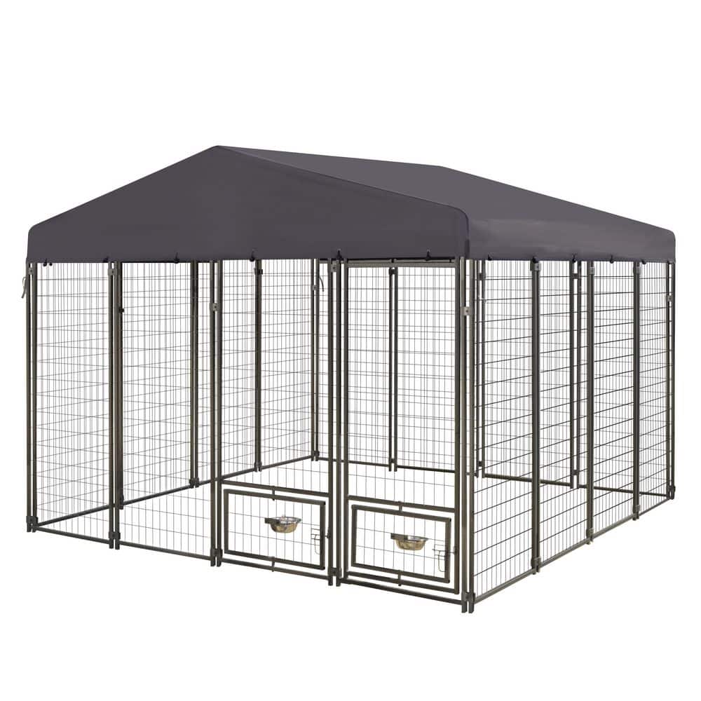 8 ft. x 7 ft. Outdoor Dog Kennel Fence with Rotating Feeding Door and Polyester Roof price history on PriceWatchPro