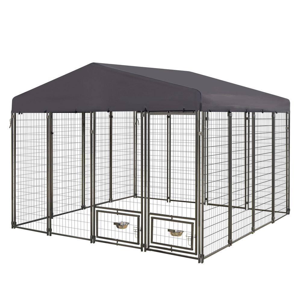 8 ft. x 7 ft. Outdoor Dog Cage Fence with Rotating Feeding Door and Polyester Roof price history on PriceWatchPro