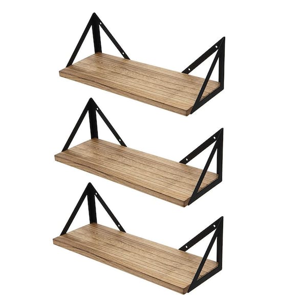 Teamson Kids 17 in. W x 6 in. D Decorative Wall Shelf, Natural Burned Floating Shelves (Set of 3)