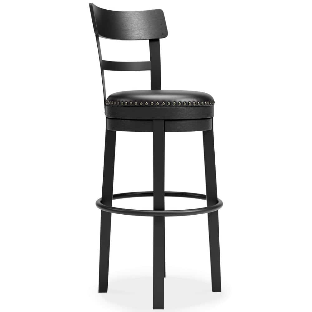 Transitional Black Wood Swivel Barstool with Nailhead Trim