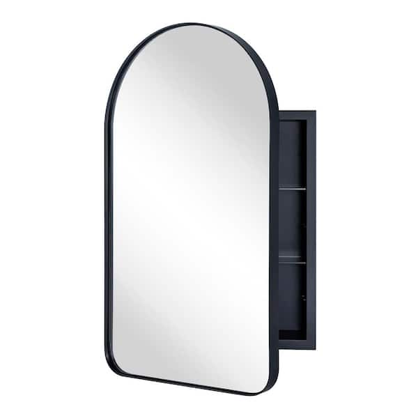 TEHOME Aristes 16 in. W x 28.3 in. H Arched Metal Framed Recessed Medicine Cabinet with Mirror for bathroom in Black