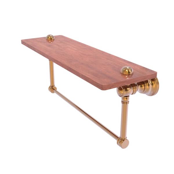 Carolina Collection 16 in. W x 7 in. H x 5.54 Wood Rectangular Shelf in Brushed Bronze with Integrated Towel Bar