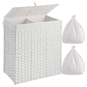 110L Rattan Laundry Basket Hamper with 2 Removable Liner Bags White