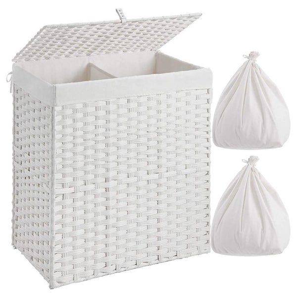 Unbranded 110L Rattan Laundry Basket Hamper with 2 Removable Liner Bags White