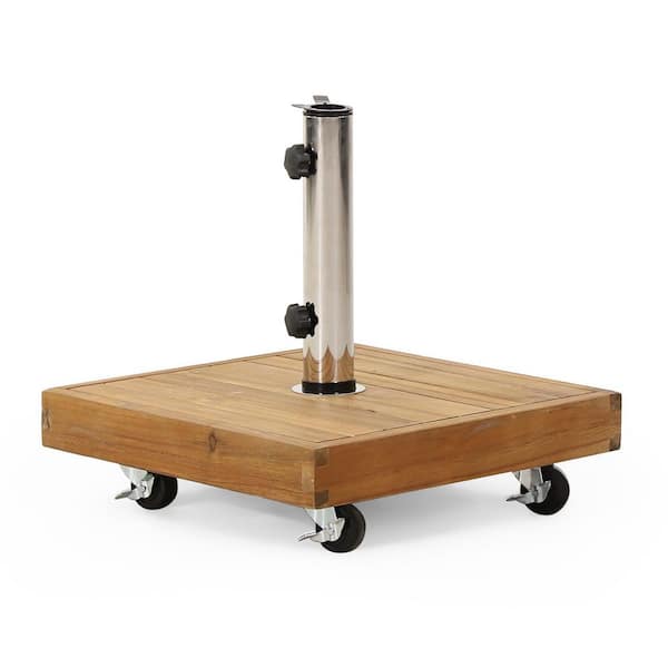 40 lbs. Square Wood Concrete Patio Umbrella Base in Echo Teak with Wheels for Patio Market Umbrella Table Umbrella