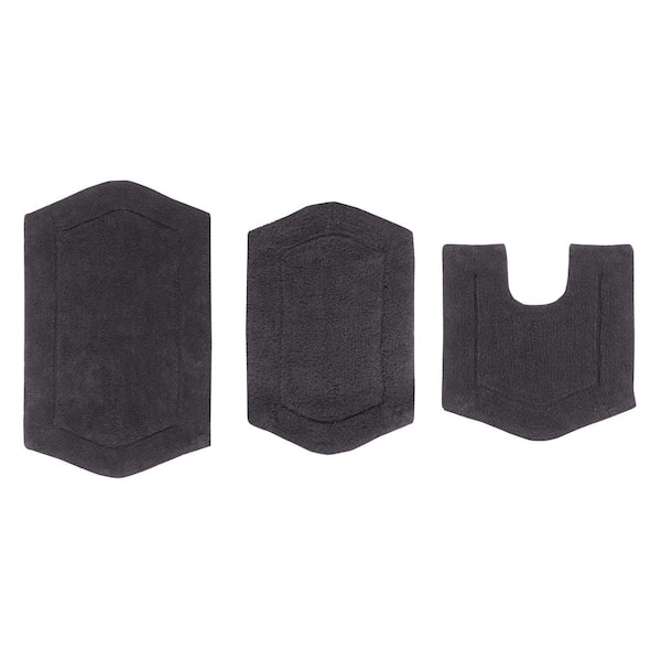 Waterford Collection 100% Cotton Tufted Bath Rug, 3-Pcs Set with Contour, Gray