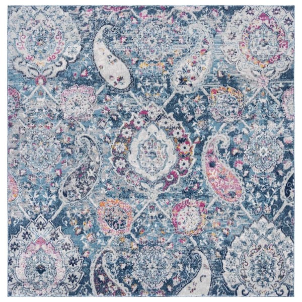 SAFAVIEH Madison Blue/Grey 7 ft. x 7 ft. Medallion Floral Square Area Rug