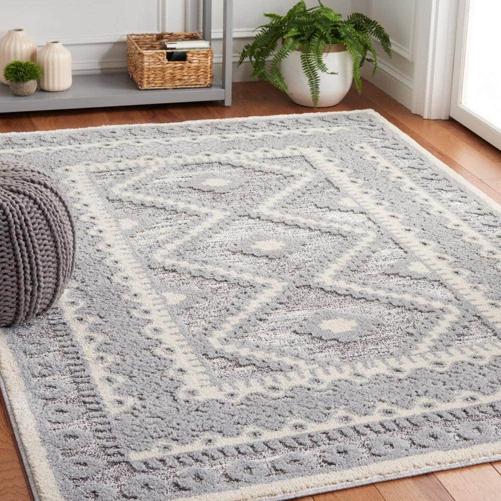 Gray Geometric Tufted Washable Shag Rug 5'1" x 7'6"