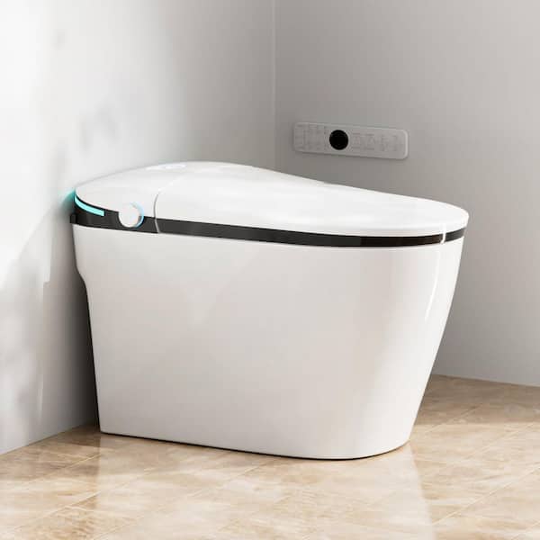 Elongated Bidet Toilet 1.28 GPF in White with Warm Water Sprayer & Dryer, Auto Soft Close, Foot Sensor, LED Display
