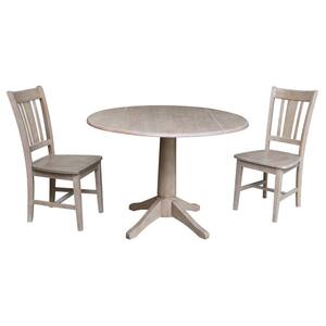 Olivia 3-Piece 42 in. Gray Taupe Round Drop-Leaf Wood Dining Set with San Remo Chairs