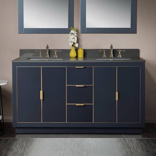 WOODBRIDGE Venice 61 in. W x 22 in. D x 38 in. H Bath Vanity in Grey with Engineered Marble Top in Dark Grey with White Basin