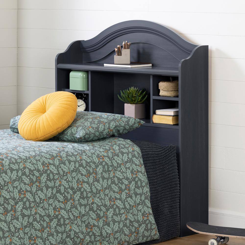 Twin Blueberry Wood Bookcase Headboard with Storage