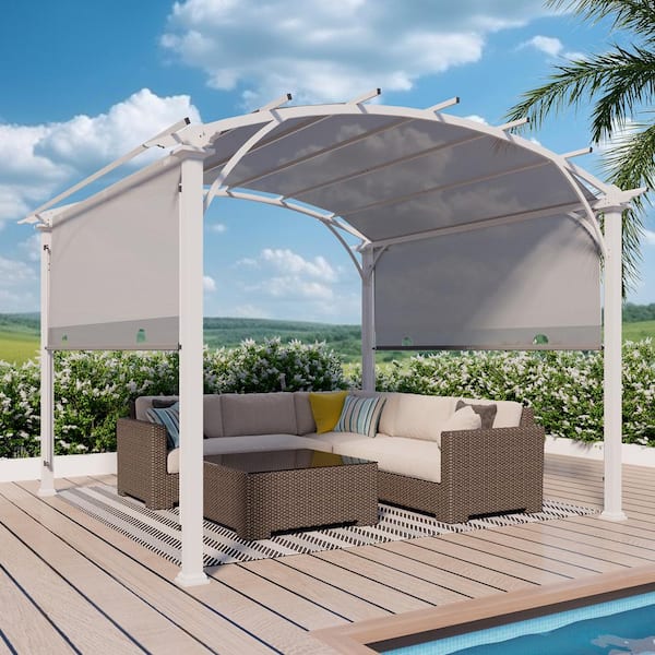 COOS BAY 11.4 ft. x 11.4 ft. Steel Outdoor Patio Pergola with Slideable Textilene Canopy for Backyard, Garden and Deck, Gray