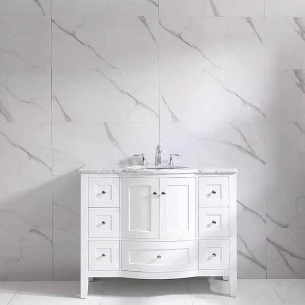 Eviva Stanton 42 in. W x 22 in. D x 34.25 in. H Bathroom Vanity in White with White Carrara Marble Top with White Sink