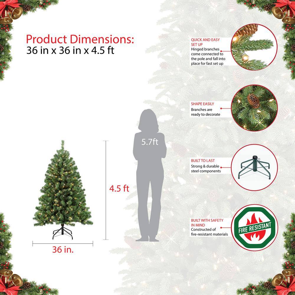 4.5 ft Green Pre-Lit Fir Artificial Christmas Tree