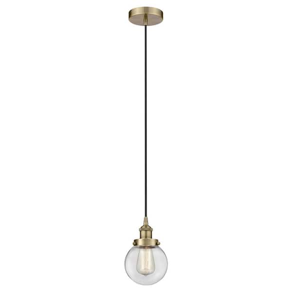 Beacon 60-Watt 1-Light Antique Brass Standard Mini Pendant Light with Clear Glass Shade, No Bulbs Included