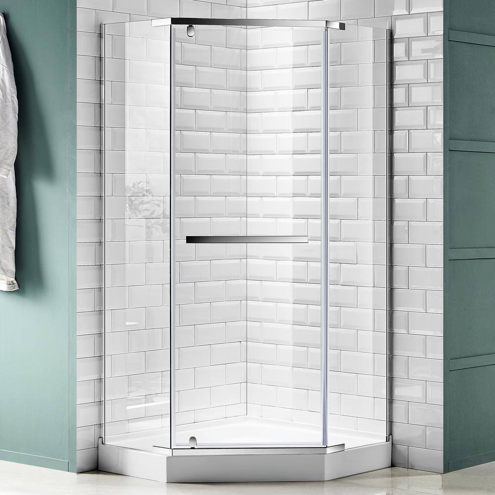 Castle Series Polished Chrome Semi-Frameless Shower Door with Tsunami Guard