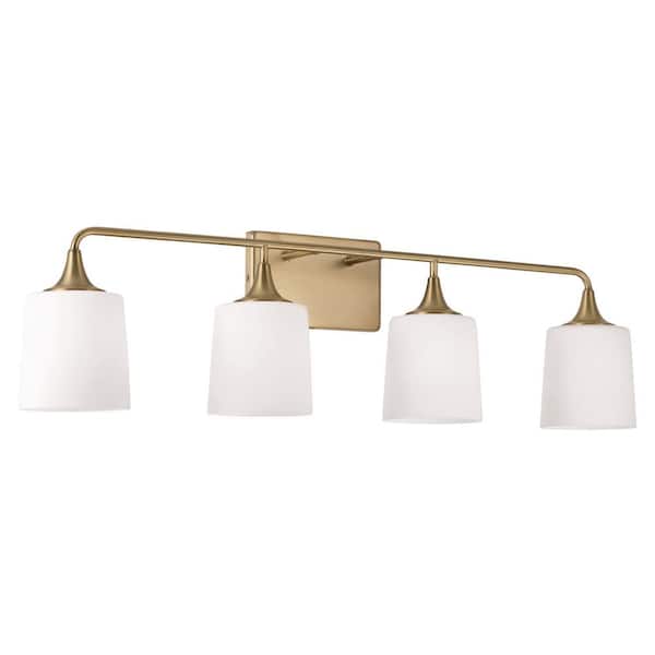 HOMEPLACE LIGHTING 36.75 in. W x 10.25 in. H 4-Light Vanity Light in Aged Brass with Soft White Glass