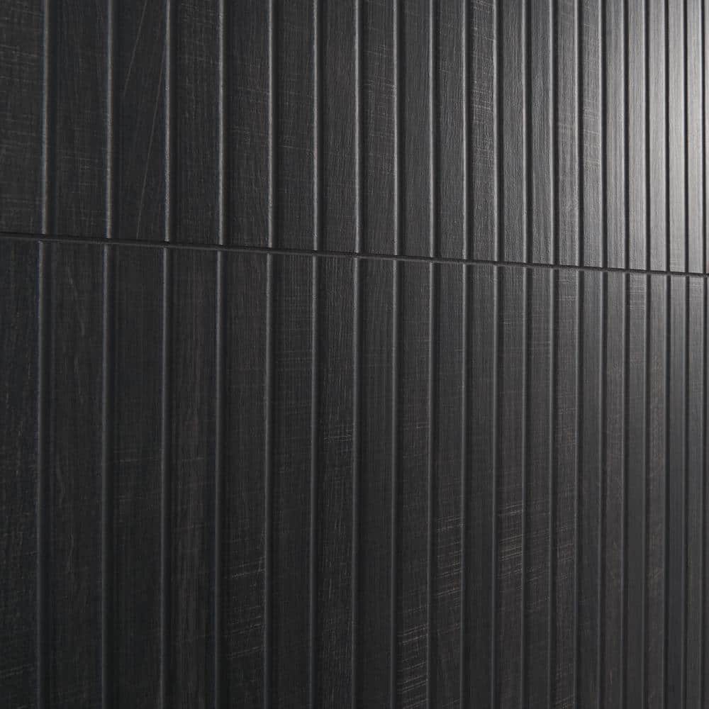 Black Ribbed Porcelain Large Format Wall Tile 24x48