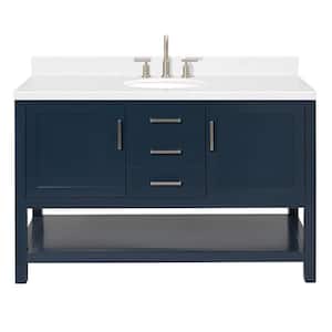 Bayhill 54.25 in. W x 22 in. D x 36 in. H Single Sink Freestanding Bath Vanity in Midnight Blue with Man-Made Stone Top