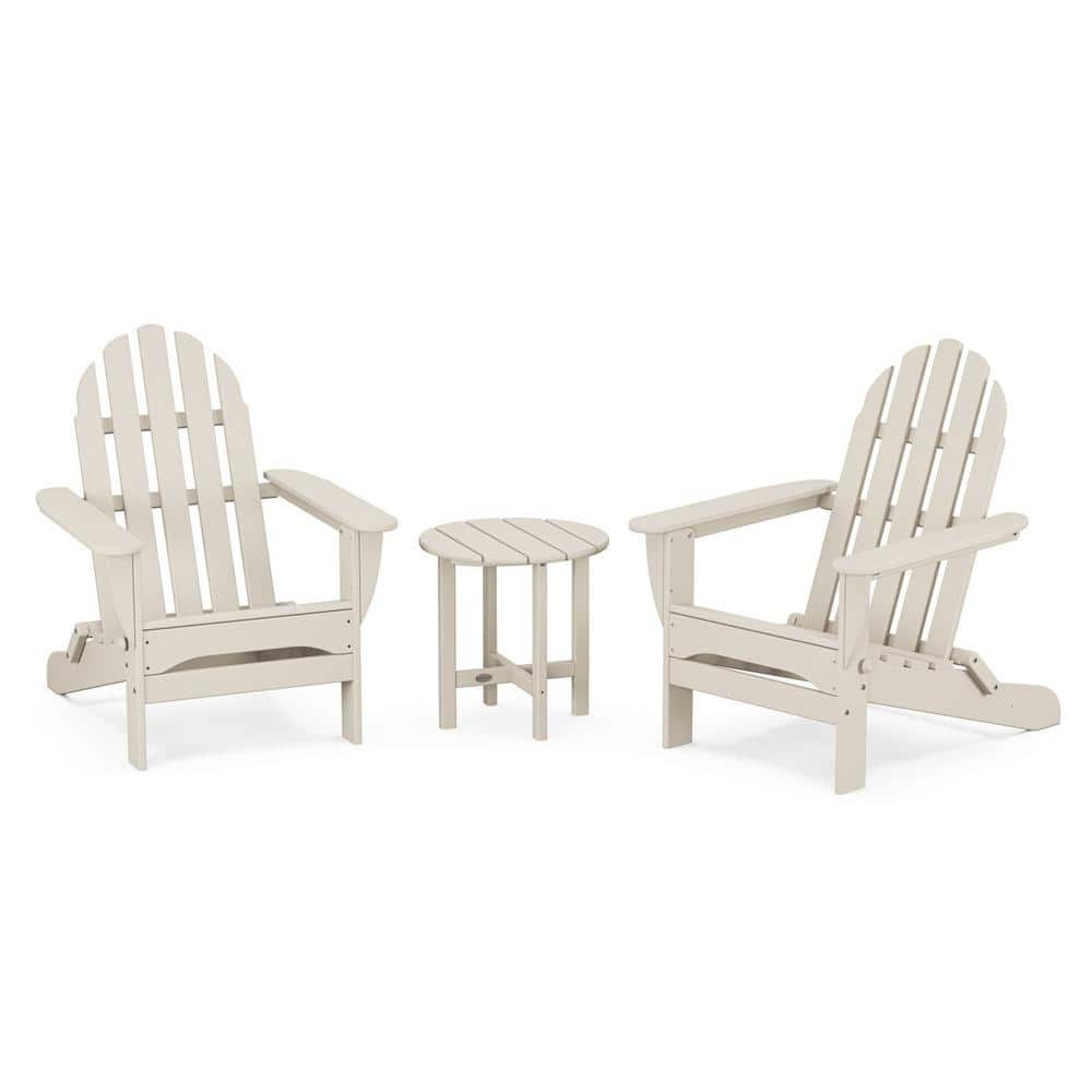 POLYWOOD Classic Folding Sand 3-Piece Plastic Patio Conversation Set ...