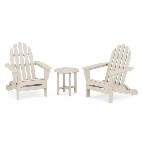 POLYWOOD Classic Folding Sand 3-Piece Plastic Patio Conversation Set