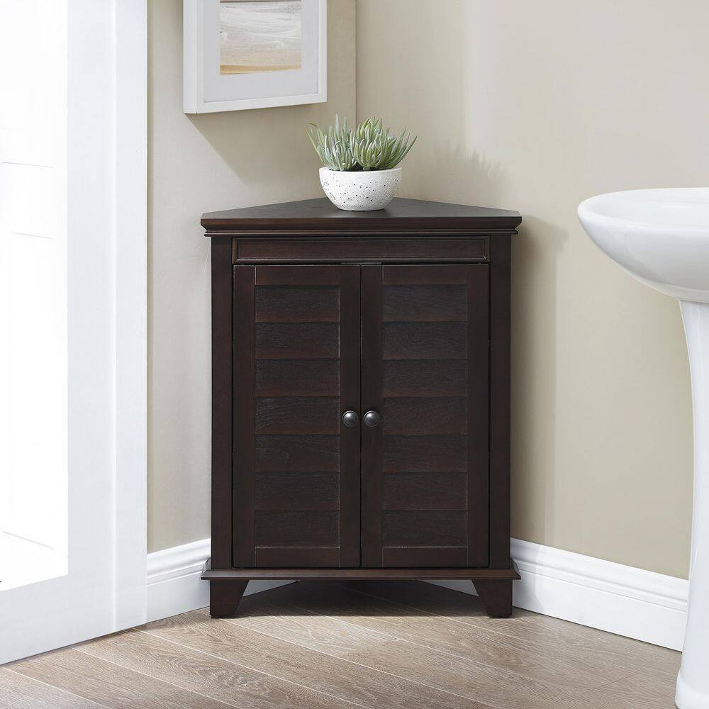 Espresso Birch Corner Bathroom Cabinet with Adjustable Shelves
