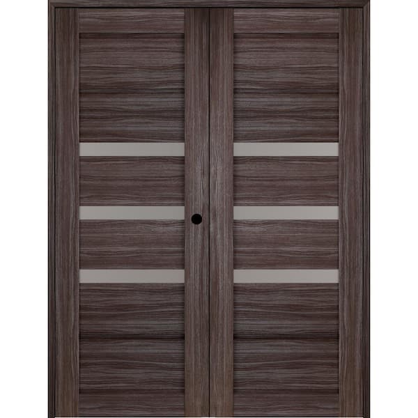 Belldinni Rita 64 in. x 80 in. Left Hand Active 3-Lite Frosted Glass Gray Oak Finished Wood Composite Double Prehung French Door