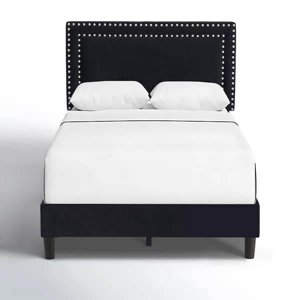 VECELO Upholstered Bed with Adjustable Headboard, No Box Spring Needed Platform Bed Frame, Bed Frame Black Twin Bed