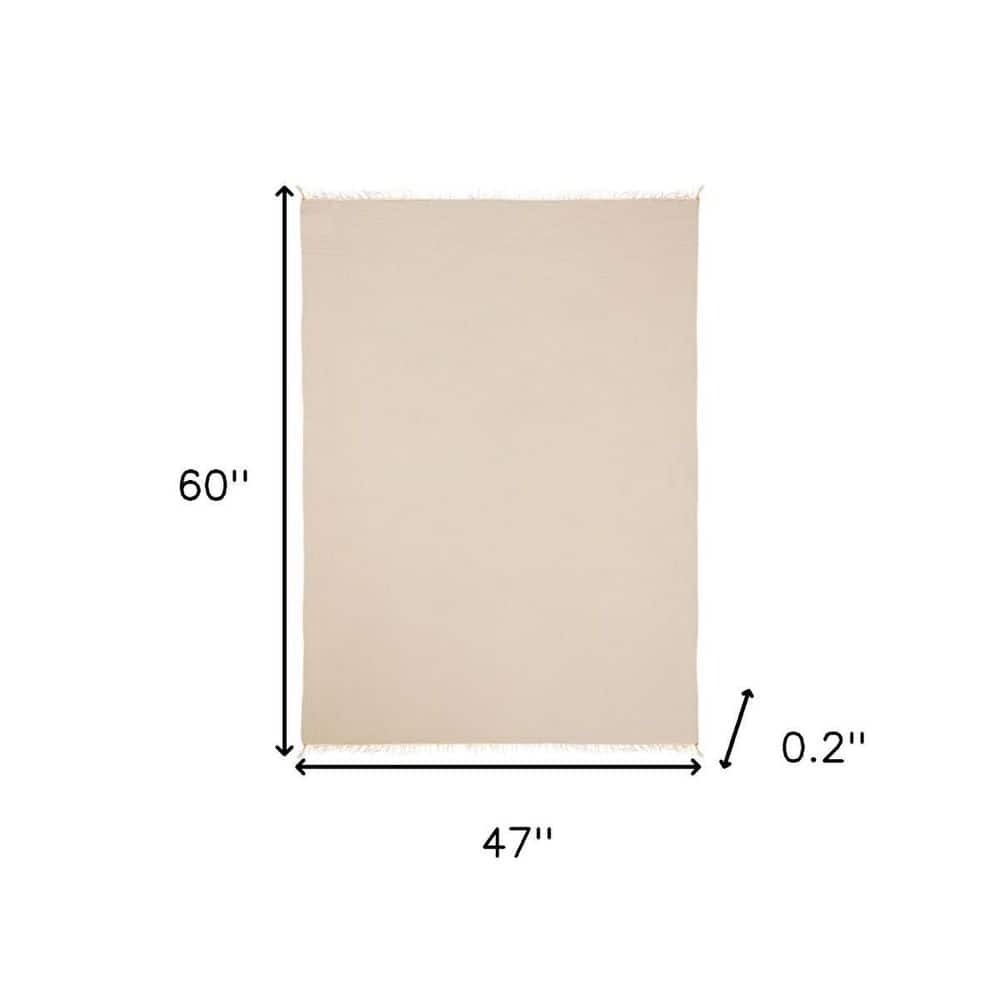 Cream Cotton Blend Boucle Throw with Fringe